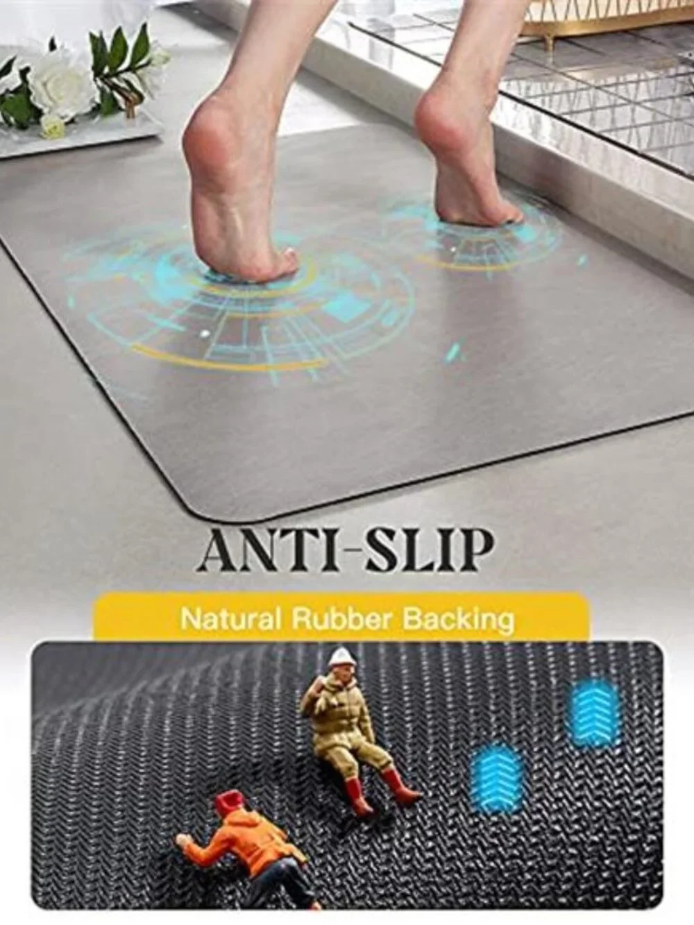 Non Slip Bath Mat Absorbent Bathroom Rug Quick Dry Thin Shower Floor Mat